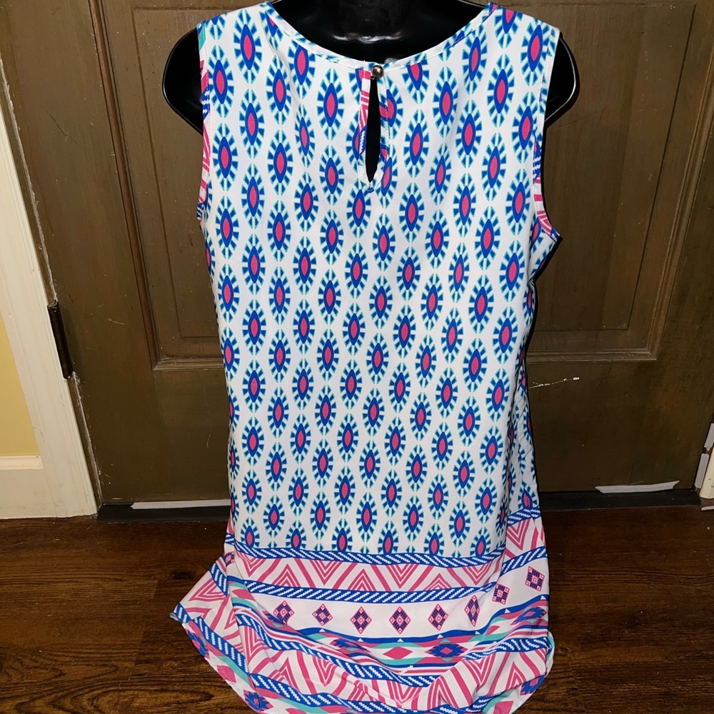 Peach Love California Boho White Colorful Geometric Tribal Print Dress Size M - Picture 5 of 10